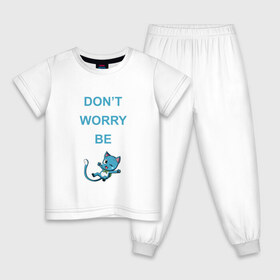 Детская пижама хлопок с принтом Happy в Петрозаводске, 100% хлопок |  брюки и футболка прямого кроя, без карманов, на брюках мягкая резинка на поясе и по низу штанин
 | Тематика изображения на принте: anime | cat | don