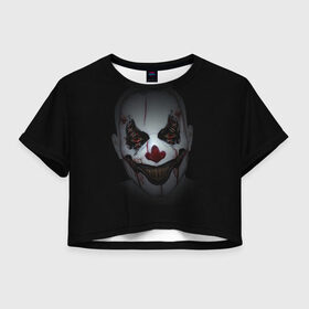 Женская футболка Cropp-top с принтом Клоун убийца в Петрозаводске, 100% полиэстер | круглая горловина, длина футболки до линии талии, рукава с отворотами | глаза | кино | клоун | мрак | ужас | ужасы