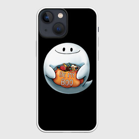 Чехол для iPhone 13 mini с принтом Be my Boo в Петрозаводске,  |  | candy | deliciouse | ghost | halloween | night | pumpkin | spirit | treat | trick | вкусняшки | гадость | дух | конфеты | ночь | приведение | призрак | сладости | тыква | хеллоуин | хэллоуин