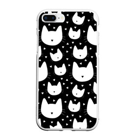 Чехол для iPhone 7Plus/8 Plus матовый с принтом Love Cats Pattern в Петрозаводске, Силикон | Область печати: задняя сторона чехла, без боковых панелей | белый | кот | котенок | котэ | котя | котята | кошка | любовь | мимими | паттерн | сердечки | сердце | силуэт | черный | я люблю кошек