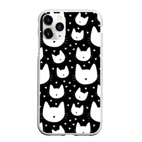 Чехол для iPhone 11 Pro Max матовый с принтом Love Cats Pattern в Петрозаводске, Силикон |  | белый | кот | котенок | котэ | котя | котята | кошка | любовь | мимими | паттерн | сердечки | сердце | силуэт | черный | я люблю кошек