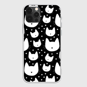 Чехол для iPhone 12 Pro с принтом Love Cats Pattern в Петрозаводске, силикон | область печати: задняя сторона чехла, без боковых панелей | белый | кот | котенок | котэ | котя | котята | кошка | любовь | мимими | паттерн | сердечки | сердце | силуэт | черный | я люблю кошек