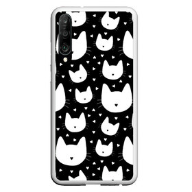 Чехол для Honor P30 с принтом Love Cats Pattern в Петрозаводске, Силикон | Область печати: задняя сторона чехла, без боковых панелей | белый | кот | котенок | котэ | котя | котята | кошка | любовь | мимими | паттерн | сердечки | сердце | силуэт | черный | я люблю кошек