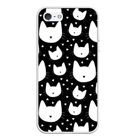 Чехол для iPhone 5/5S матовый с принтом Love Cats Pattern в Петрозаводске, Силикон | Область печати: задняя сторона чехла, без боковых панелей | белый | кот | котенок | котэ | котя | котята | кошка | любовь | мимими | паттерн | сердечки | сердце | силуэт | черный | я люблю кошек