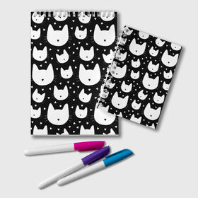 Блокнот с принтом Love Cats Pattern в Петрозаводске, 100% бумага | 48 листов, плотность листов — 60 г/м2, плотность картонной обложки — 250 г/м2. Листы скреплены удобной пружинной спиралью. Цвет линий — светло-серый
 | Тематика изображения на принте: белый | кот | котенок | котэ | котя | котята | кошка | любовь | мимими | паттерн | сердечки | сердце | силуэт | черный | я люблю кошек