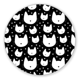 Коврик круглый с принтом Love Cats Pattern в Петрозаводске, резина и полиэстер | круглая форма, изображение наносится на всю лицевую часть | белый | кот | котенок | котэ | котя | котята | кошка | любовь | мимими | паттерн | сердечки | сердце | силуэт | черный | я люблю кошек