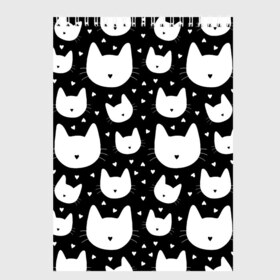 Скетчбук с принтом Love Cats Pattern в Петрозаводске, 100% бумага
 | 48 листов, плотность листов — 100 г/м2, плотность картонной обложки — 250 г/м2. Листы скреплены сверху удобной пружинной спиралью | белый | кот | котенок | котэ | котя | котята | кошка | любовь | мимими | паттерн | сердечки | сердце | силуэт | черный | я люблю кошек