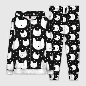 Женский костюм 3D с принтом Love Cats Pattern в Петрозаводске,  |  | белый | кот | котенок | котэ | котя | котята | кошка | любовь | мимими | паттерн | сердечки | сердце | силуэт | черный | я люблю кошек