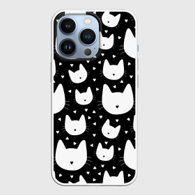 Чехол для iPhone 13 Pro с принтом Love Cats Pattern в Петрозаводске,  |  | белый | кот | котенок | котэ | котя | котята | кошка | любовь | мимими | паттерн | сердечки | сердце | силуэт | черный | я люблю кошек