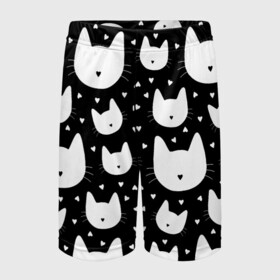 Детские спортивные шорты 3D с принтом Love Cats Pattern в Петрозаводске,  100% полиэстер
 | пояс оформлен широкой мягкой резинкой, ткань тянется
 | белый | кот | котенок | котэ | котя | котята | кошка | любовь | мимими | паттерн | сердечки | сердце | силуэт | черный | я люблю кошек