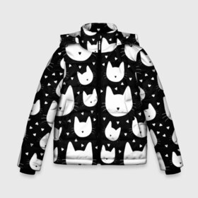 Зимняя куртка для мальчиков 3D с принтом Love Cats Pattern в Петрозаводске, ткань верха — 100% полиэстер; подклад — 100% полиэстер, утеплитель — 100% полиэстер | длина ниже бедра, удлиненная спинка, воротник стойка и отстегивающийся капюшон. Есть боковые карманы с листочкой на кнопках, утяжки по низу изделия и внутренний карман на молнии. 

Предусмотрены светоотражающий принт на спинке, радужный светоотражающий элемент на пуллере молнии и на резинке для утяжки | белый | кот | котенок | котэ | котя | котята | кошка | любовь | мимими | паттерн | сердечки | сердце | силуэт | черный | я люблю кошек
