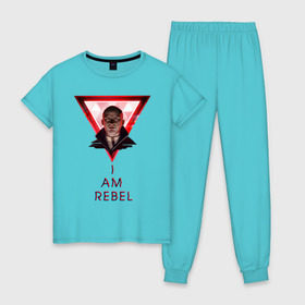 Женская пижама хлопок с принтом Маркус Detroit: Become human в Петрозаводске, 100% хлопок | брюки и футболка прямого кроя, без карманов, на брюках мягкая резинка на поясе и по низу штанин | 