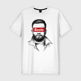Мужская футболка премиум с принтом Basta в Петрозаводске, 92% хлопок, 8% лайкра | приталенный силуэт, круглый вырез ворота, длина до линии бедра, короткий рукав | gazgolder | баста | газголдер | сансара