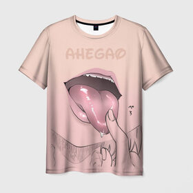 Мужская футболка 3D с принтом Yummy в Петрозаводске, 100% полиэфир | прямой крой, круглый вырез горловины, длина до линии бедер | ahegao | kawaii | lips | o face | аниме | ахегао