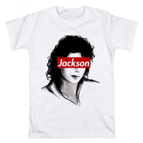 Мужская футболка хлопок с принтом Michael Jackson в Петрозаводске, 100% хлопок | прямой крой, круглый вырез горловины, длина до линии бедер, слегка спущенное плечо. | jackson | michael | джексон | майкл
