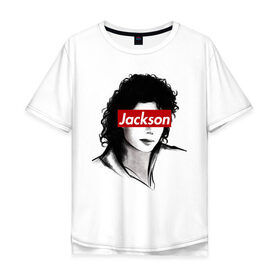 Мужская футболка хлопок Oversize с принтом Michael Jackson в Петрозаводске, 100% хлопок | свободный крой, круглый ворот, “спинка” длиннее передней части | jackson | michael | джексон | майкл