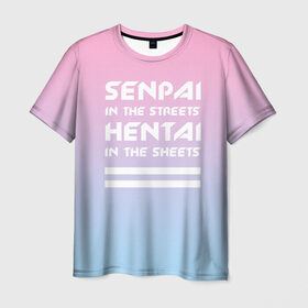 Мужская футболка 3D с принтом Senpai in the streets в Петрозаводске, 100% полиэфир | прямой крой, круглый вырез горловины, длина до линии бедер | ahegao | kawaii | lips | o face | senpai | аниме | ахегао | семпай | сенпай