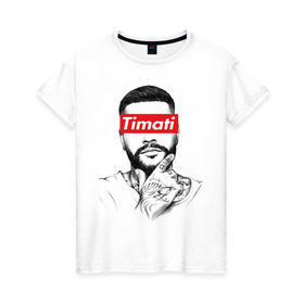 Женская футболка хлопок с принтом Timati в Петрозаводске, 100% хлопок | прямой крой, круглый вырез горловины, длина до линии бедер, слегка спущенное плечо | black star | rap | блек стар | мафия | олимп | рэп