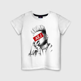 Детская футболка хлопок с принтом All. J в Петрозаводске, 100% хлопок | круглый вырез горловины, полуприлегающий силуэт, длина до линии бедер | all.j | boy | sayonara | zef | бой | вино | денс | зеф | сайонара | федук | элджей