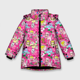 Зимняя куртка для девочек 3D с принтом Barbie and Tokidoki в Петрозаводске, ткань верха — 100% полиэстер; подклад — 100% полиэстер, утеплитель — 100% полиэстер. | длина ниже бедра, удлиненная спинка, воротник стойка и отстегивающийся капюшон. Есть боковые карманы с листочкой на кнопках, утяжки по низу изделия и внутренний карман на молнии. 

Предусмотрены светоотражающий принт на спинке, радужный светоотражающий элемент на пуллере молнии и на резинке для утяжки. | adios | barbie | brilliant | cat | dog | doll | girl | heart | heels | japan | palm | pony | tokidoki | адьос | барби | девушка | иногда | кот | кошка | кукла | пес | пони | собака | япония