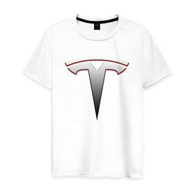 Мужская футболка хлопок с принтом TESLA в Петрозаводске, 100% хлопок | прямой крой, круглый вырез горловины, длина до линии бедер, слегка спущенное плечо. | 
