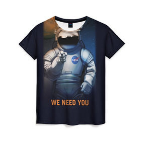 Женская футболка 3D с принтом NASA в Петрозаводске, 100% полиэфир ( синтетическое хлопкоподобное полотно) | прямой крой, круглый вырез горловины, длина до линии бедер | nasa | астрономия | галактика | звезды | космонавт. планеты | космос | наука | небо