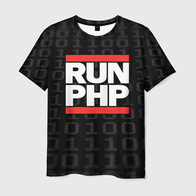 Мужская футболка 3D с принтом Run PHP в Петрозаводске, 100% полиэфир | прямой крой, круглый вырез горловины, длина до линии бедер | Тематика изображения на принте: admin | administrator | calm | code | coder | coding | dmc | engineer | job | keep | php | programmer | run | администратор | айти | инженер | код | кодинг | программа | программист | профессия | сисадмин