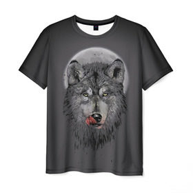 Мужская футболка 3D с принтом Волк Облизывается в Петрозаводске, 100% полиэфир | прямой крой, круглый вырез горловины, длина до линии бедер | Тематика изображения на принте: forest | grey | moon | werewolf | werewolfs | white | wolf | wolfs | белый | волк | волки | волчата | волченок | волчица | волчицы | лес | луна | оборотень | оборотни | серый | язык