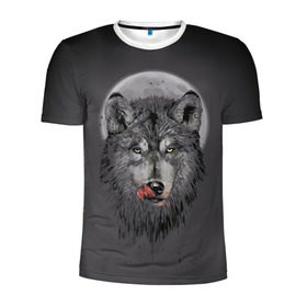 Мужская футболка 3D спортивная с принтом Волк Облизывается в Петрозаводске, 100% полиэстер с улучшенными характеристиками | приталенный силуэт, круглая горловина, широкие плечи, сужается к линии бедра | Тематика изображения на принте: forest | grey | moon | werewolf | werewolfs | white | wolf | wolfs | белый | волк | волки | волчата | волченок | волчица | волчицы | лес | луна | оборотень | оборотни | серый | язык