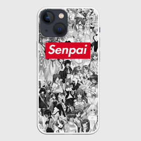Чехол для iPhone 13 mini с принтом SENPAI в Петрозаводске,  |  | ahegao | anime | face | girl | girls | sempai | senpai | аниме | ахегао | белые | девушки | коллаж | семпай | сенпай | тян | тянка | тянки | тяночки | фейс | чб | черное