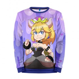 Мужской свитшот 3D с принтом Bowsette в Петрозаводске, 100% полиэстер с мягким внутренним слоем | круглый вырез горловины, мягкая резинка на манжетах и поясе, свободная посадка по фигуре | 