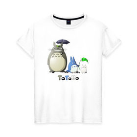 Женская футболка хлопок с принтом Totoro в Петрозаводске, 100% хлопок | прямой крой, круглый вырез горловины, длина до линии бедер, слегка спущенное плечо | anime | totoro | анимэ | тоторо | черные чернушки