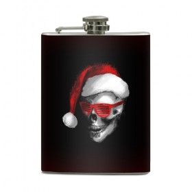 Фляга с принтом Santa Skull в Петрозаводске, металлический корпус | емкость 0,22 л, размер 125 х 94 мм. Виниловая наклейка запечатывается полностью | Тематика изображения на принте: 