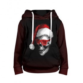 Детская толстовка 3D с принтом Santa Skull в Петрозаводске, 100% полиэстер | двухслойный капюшон со шнурком для регулировки, мягкие манжеты на рукавах и по низу толстовки, спереди карман-кенгуру с мягким внутренним слоем | Тематика изображения на принте: 