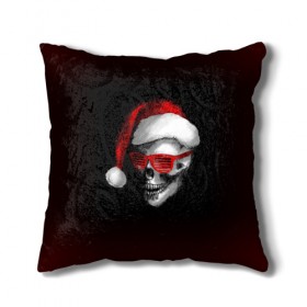 Подушка 3D с принтом Santa Skull в Петрозаводске, наволочка – 100% полиэстер, наполнитель – холлофайбер (легкий наполнитель, не вызывает аллергию). | состоит из подушки и наволочки. Наволочка на молнии, легко снимается для стирки | 