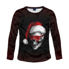 Женский лонгслив 3D с принтом Santa Skull в Петрозаводске, 100% полиэстер | длинные рукава, круглый вырез горловины, полуприлегающий силуэт | Тематика изображения на принте: 