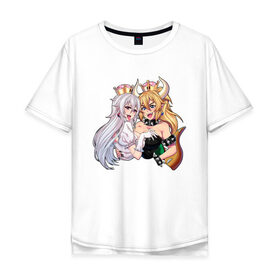 Мужская футболка хлопок Oversize с принтом Bowsette and Booette в Петрозаводске, 100% хлопок | свободный крой, круглый ворот, “спинка” длиннее передней части | booette | bowser | bowsette | bros | luigi | mario | nintendo | super | боузер | боузетта | купа | луиджи | марио | супер