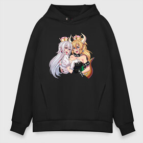 Мужское худи Oversize хлопок с принтом Bowsette and Booette в Петрозаводске, френч-терри — 70% хлопок, 30% полиэстер. Мягкий теплый начес внутри —100% хлопок | боковые карманы, эластичные манжеты и нижняя кромка, капюшон на магнитной кнопке | booette | bowser | bowsette | bros | luigi | mario | nintendo | super | боузер | боузетта | купа | луиджи | марио | супер