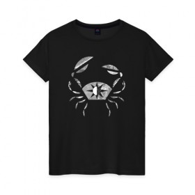 Женская футболка хлопок с принтом Рак в Петрозаводске, 100% хлопок | прямой крой, круглый вырез горловины, длина до линии бедер, слегка спущенное плечо | животные | звезды | знаки зодиака | люди | минимализм | рак | символы | стиль