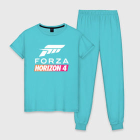 Женская пижама хлопок с принтом Forza Horizon 4 в Петрозаводске, 100% хлопок | брюки и футболка прямого кроя, без карманов, на брюках мягкая резинка на поясе и по низу штанин | auto | car | forza | game | horizon | mclaren | motorsport | race | авто | гонки | игра | машина