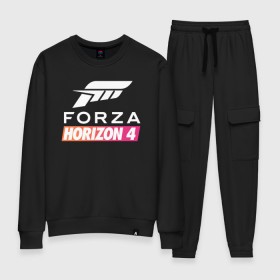 Женский костюм хлопок с принтом Forza Horizon 4 в Петрозаводске, 100% хлопок | на свитшоте круглая горловина, мягкая резинка по низу. Брюки заужены к низу, на них два вида карманов: два 