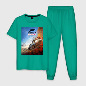 Мужская пижама хлопок с принтом Forza Horizon 4 в Петрозаводске, 100% хлопок | брюки и футболка прямого кроя, без карманов, на брюках мягкая резинка на поясе и по низу штанин
 | auto | car | forza | game | horizon | mclaren | motorsport | race | авто | гонки | игра | машина
