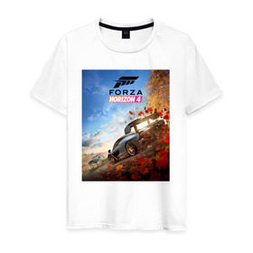 Мужская футболка хлопок с принтом Forza Horizon 4 в Петрозаводске, 100% хлопок | прямой крой, круглый вырез горловины, длина до линии бедер, слегка спущенное плечо. | auto | car | forza | game | horizon | mclaren | motorsport | race | авто | гонки | игра | машина