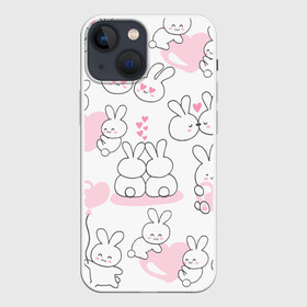 Чехол для iPhone 13 mini с принтом Зайки любовь в Петрозаводске,  |  | зайка | зайчики | заяц | любовь | сердечко