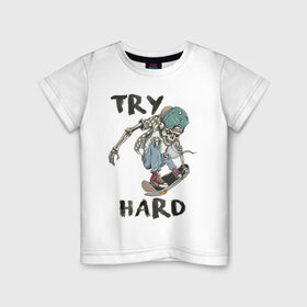 Детская футболка хлопок с принтом Скелет на скейте в Петрозаводске, 100% хлопок | круглый вырез горловины, полуприлегающий силуэт, длина до линии бедер | Тематика изображения на принте: 