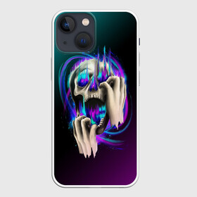 Чехол для iPhone 13 mini с принтом Scream Skull в Петрозаводске,  |  | bone | bones | chain | chains | dark | grey | horror | scary | scream | skull | skulls | teeth | tooth | жуть | зуб | зубы | кости | кость | крик | серый | страшно | хоррор | цепи | цепочка | цепь | череп | черепа