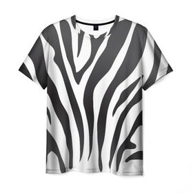 Мужская футболка 3D с принтом Зебра принт в Петрозаводске, 100% полиэфир | прямой крой, круглый вырез горловины, длина до линии бедер | Тематика изображения на принте: абстракция | африка | белый | зебра | парнокопытное | принт | сафари | чб | черный
