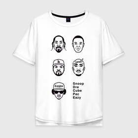 Мужская футболка хлопок Oversize с принтом West Coast rap в Петрозаводске, 100% хлопок | свободный крой, круглый ворот, “спинка” длиннее передней части | 2pac | cube | dogg | dre | eazy | ice | makaveli | snoop | гангста рэп | реп | хип хоп