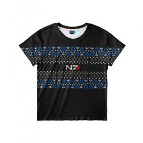Детская футболка 3D с принтом N7 Вязаный в Петрозаводске, 100% гипоаллергенный полиэфир | прямой крой, круглый вырез горловины, длина до линии бедер, чуть спущенное плечо, ткань немного тянется | вязка | зима | новый год | свитер | теплый