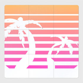 Магнитный плакат 3Х3 с принтом Retro sunrise в Петрозаводске, Полимерный материал с магнитным слоем | 9 деталей размером 9*9 см | Тематика изображения на принте: retro | sunrise | пальмы | розовый | солнце